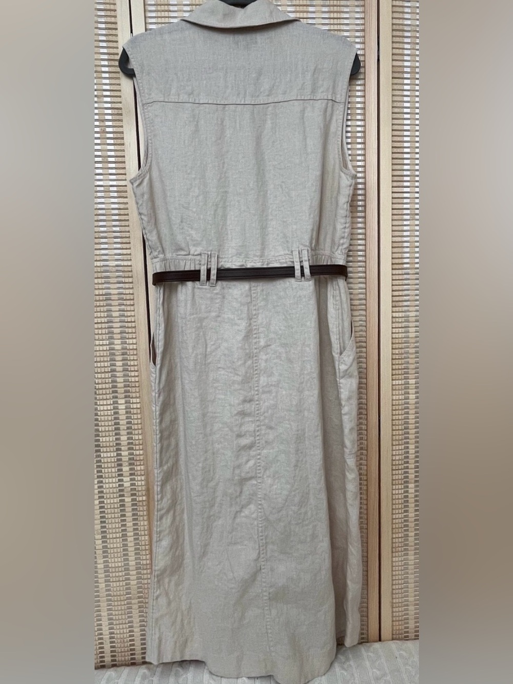 Jason Wu Linen Beige Button-Front Shirt Dress with Dark Belt SZ 8 - Picture 3 of 9
